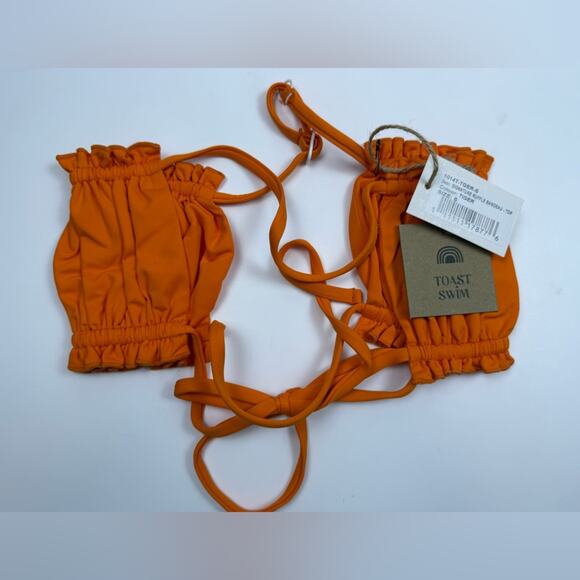 NWT Free People x Toast Ruffle Bikini Bandeau Bikini Top Tiger Orange Size Sm - Picture 4 of 6
